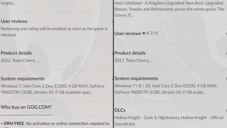 В мобильной версии GOG углядели примерные сроки выхода экшен-платформера Hollow Knight: Silksong