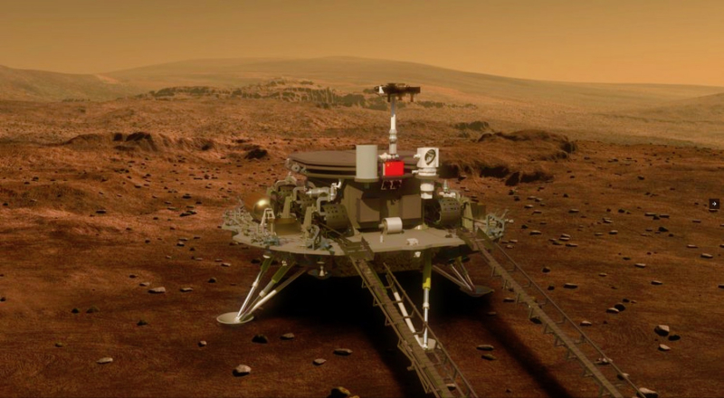 Китай стал второй (после США) страной, успешно реализовавшей программу высадки и работы планетохода на Марсе. Фото CNSA