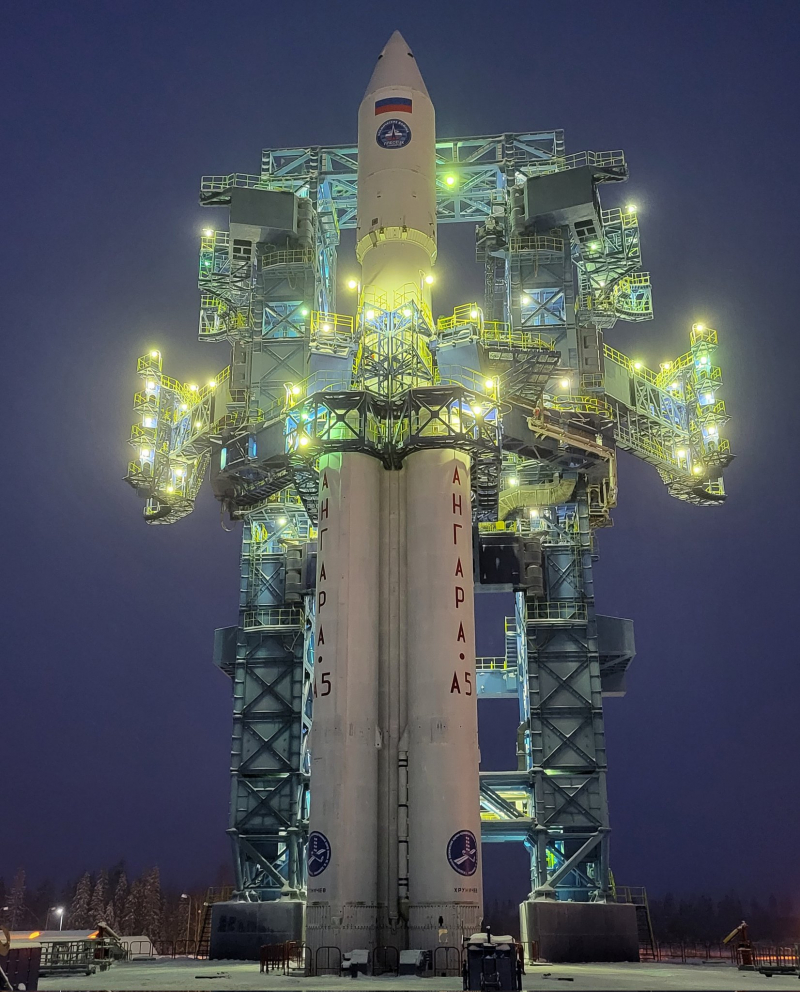 Ракета-носитель «Ангара А-5» перед третьим испытательным пуском с космодрома Плесецк. Фото из твиттера руководителя Роскосмоса Дмитрия Рогозина